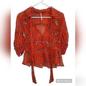 Free People Floral Embroidered Blouse